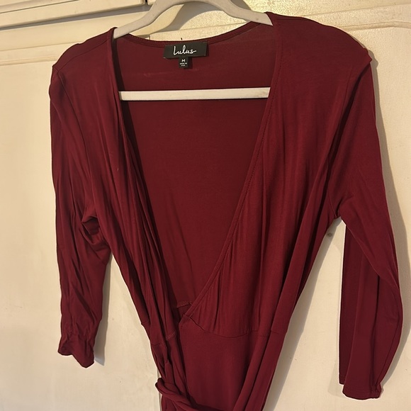 LULU’s Twirl-Worthy Burgundy Wrap Dress - Picture 7 of 9